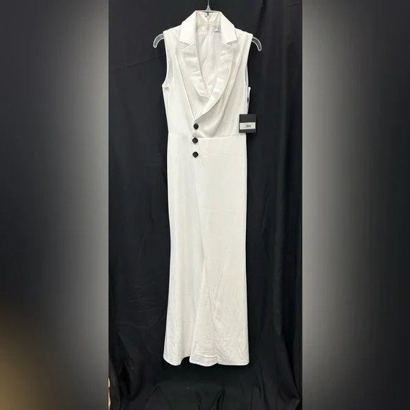 Mac Duggal 26603 NWT ASYMMETRICAL SLEEVELESS FAUX TUXEDO JUMPSUIT
